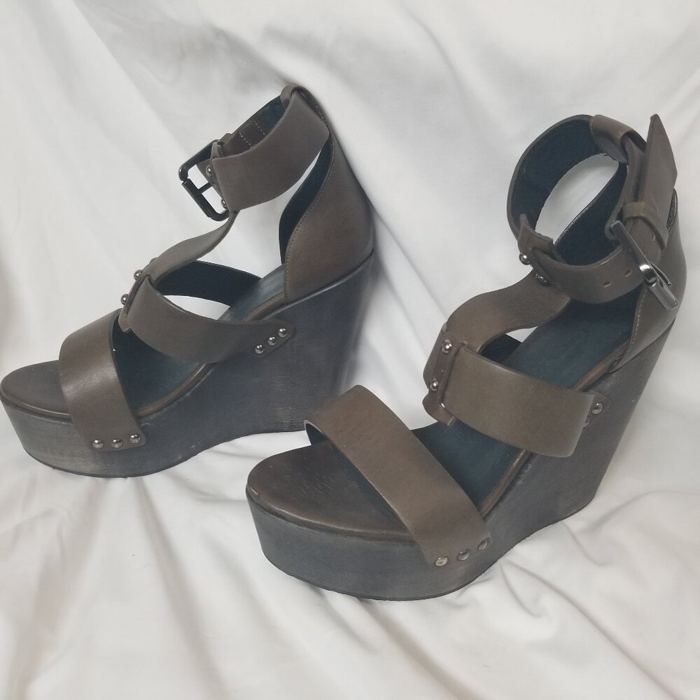 Great Condition Womens ALLSAINTS Deep Forest Green Wedge Heel Sandal Size 39
